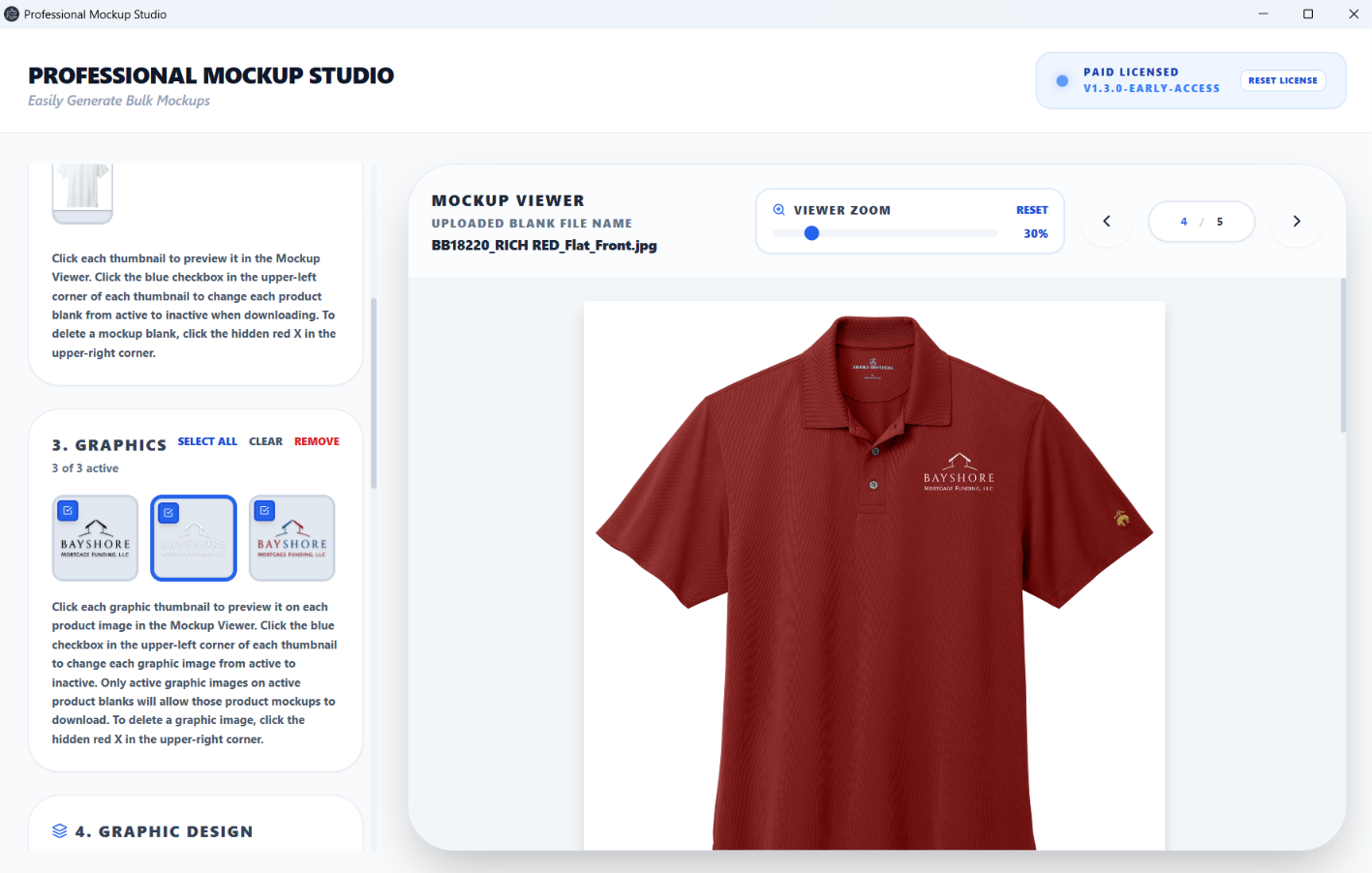 Professional Mockup Studio workspace with a logo positioned on a shirt mockup.